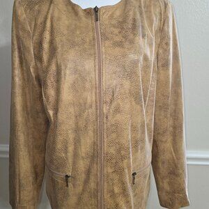 JM Collection Tan Snakeskin Print Zip Jacket Size 14 Lightweight Blazer